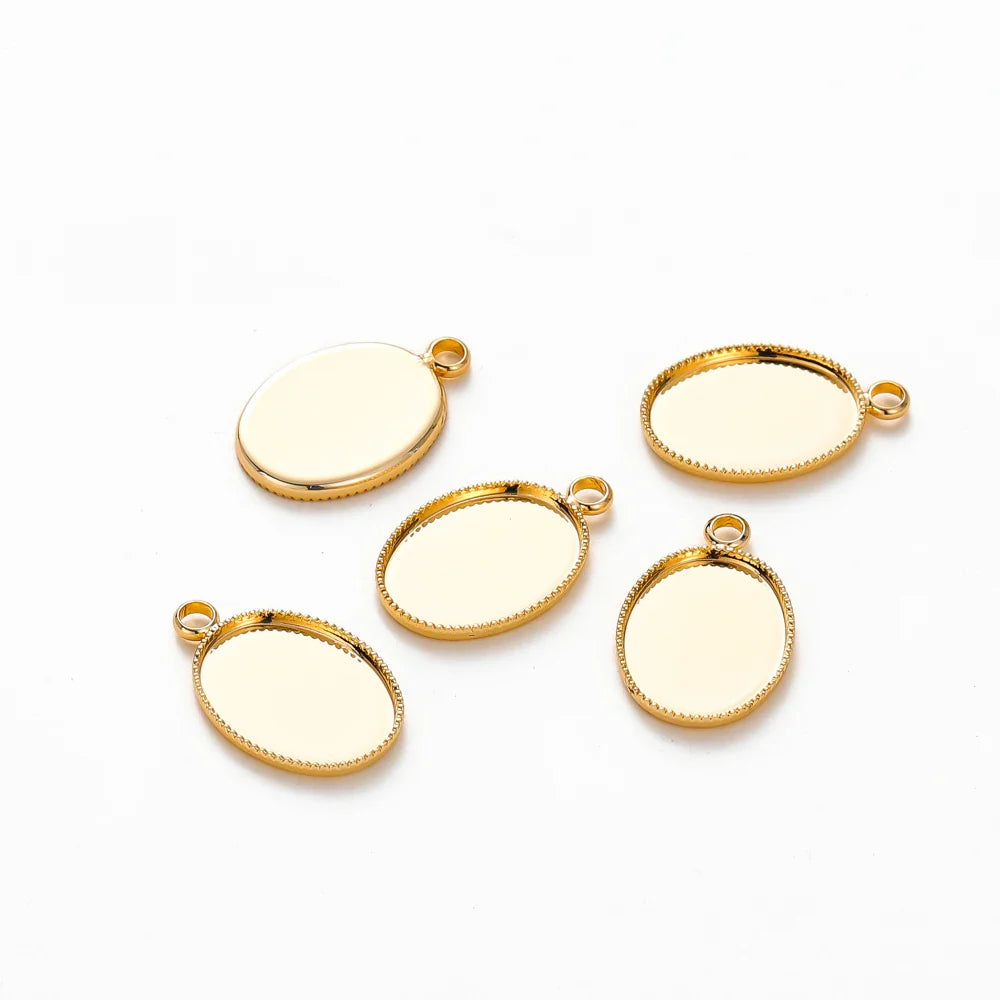 10Pcs/Lot 14K 18K Gold Plated Cabochon With Hole Pendant Base Blank Tray Bezel DIY Handmade Pendant Jewelry Making Findings