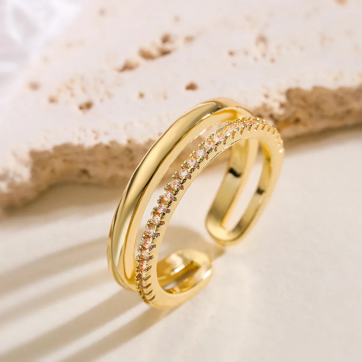 NEWBUY Trendy Gold Color Copper Geometric Jewelry Luxury AAA Cubic Zirconia Wedding Ring For Elegant Women Engagement Gift