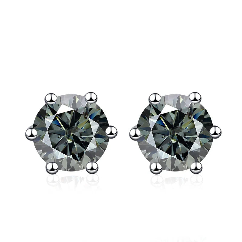 NeeTim 0.5ct 1ct 2ct Moissanite Stud Earrings for Women 925 Sterling Silver Green Pink Black Blue Grey Sparkling Studs Earring