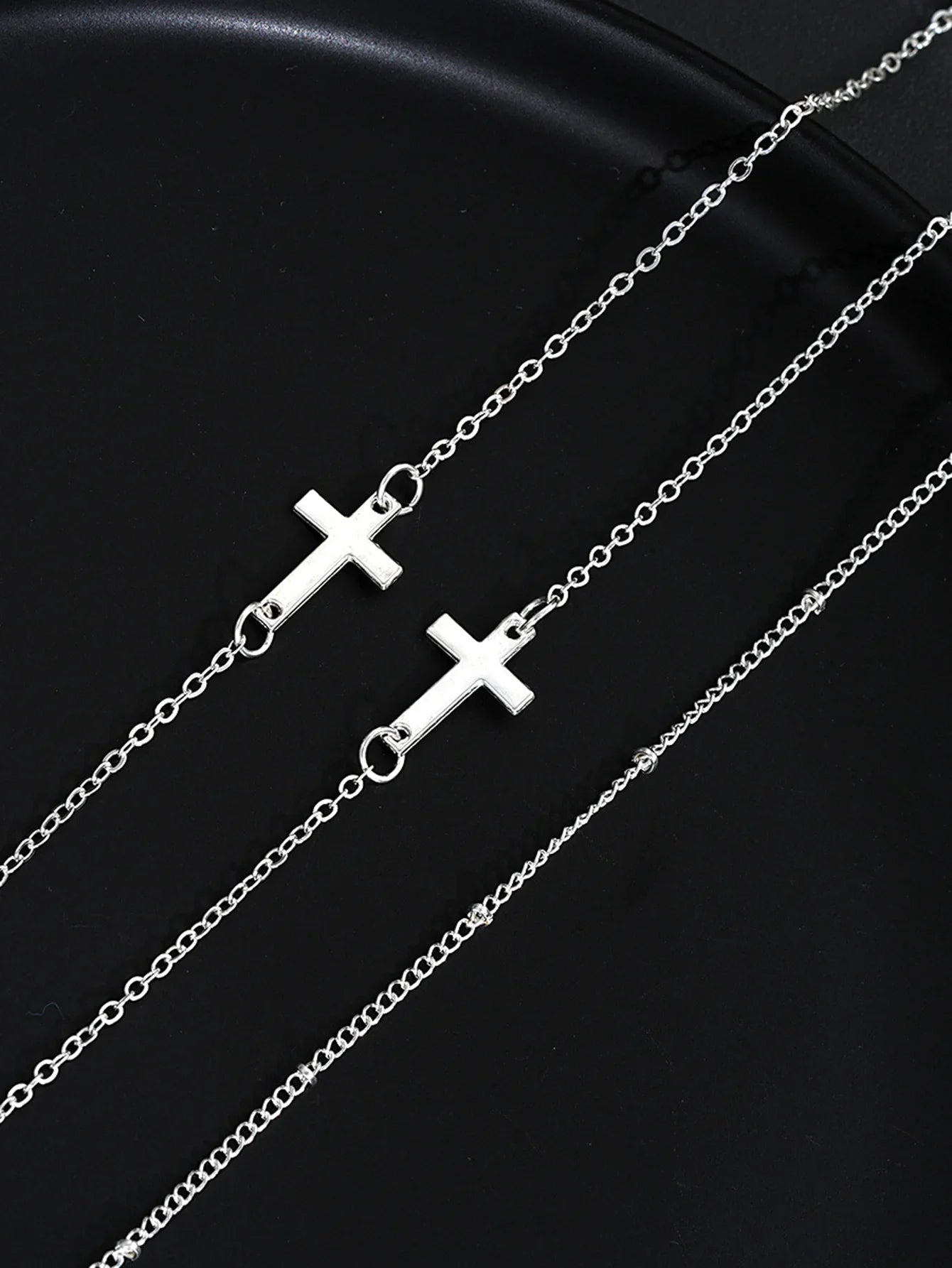 Vintage Gold Color Metal Cross Pendant Necklace Bracelet Jewelry Set for Women Simple Minimalist Match Daily Wear Accessories