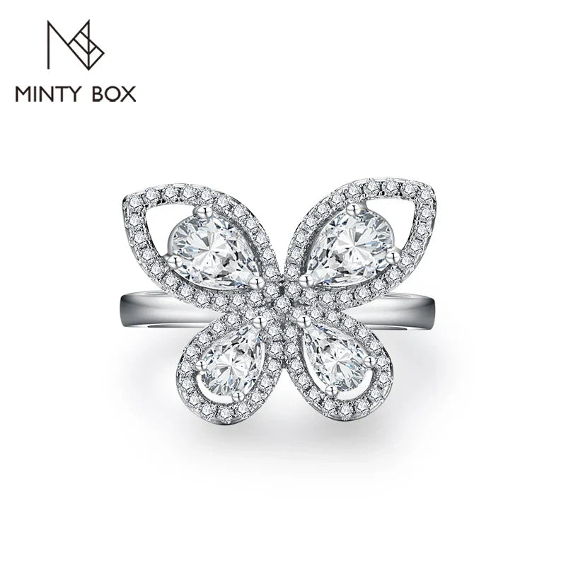 MINTYBOX Butterfly Moissanite Ring for Women Solid 10k 14k White Gold Pear Cut 6*4mm Pass Diamond Test Engagement Fine Jewelry