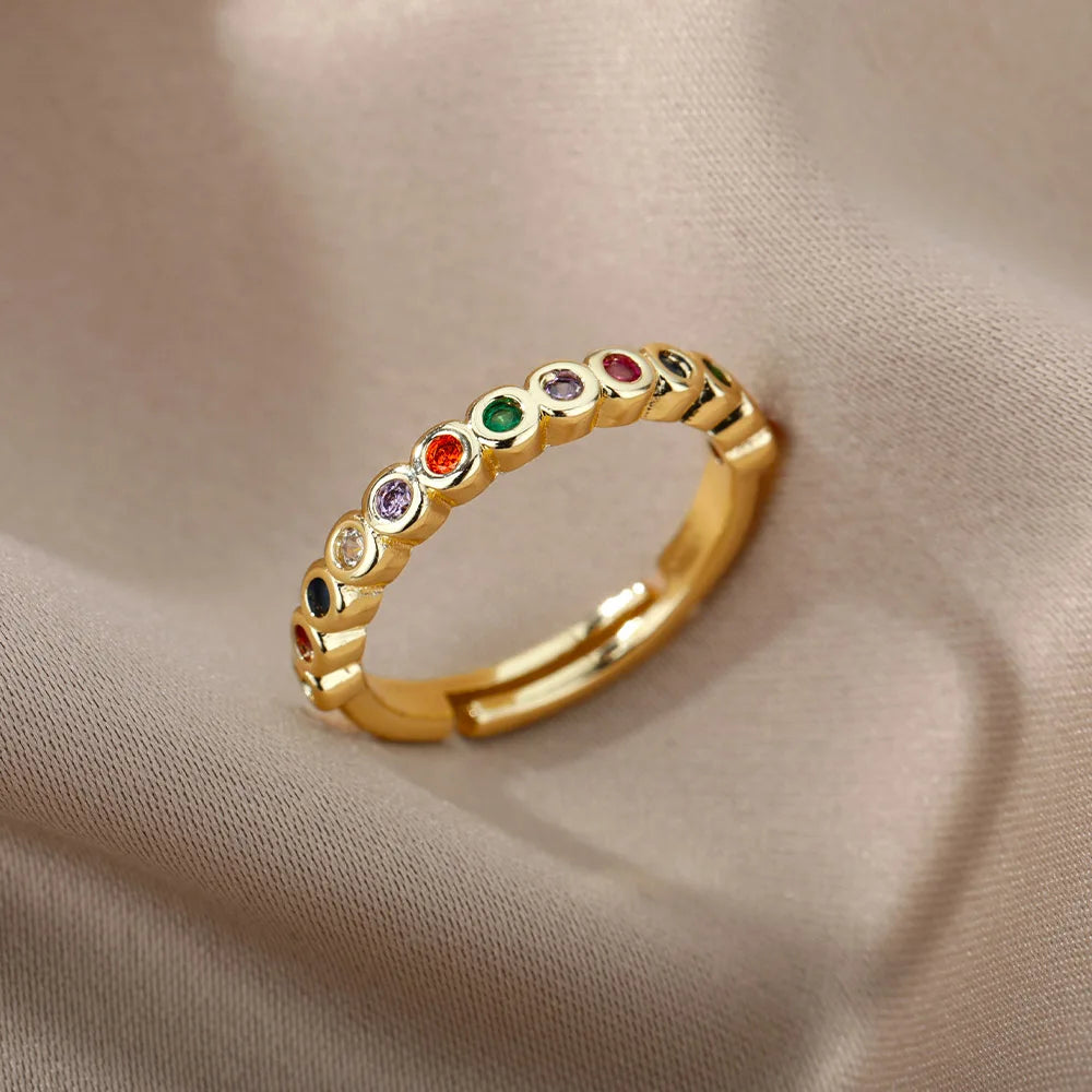 Colorful Zircon Rings For Women Gold Color Stainless Steel Fashion Cubic Zirconia Ring 2023 Trend Aesthetic Wedding Jewelry Gift