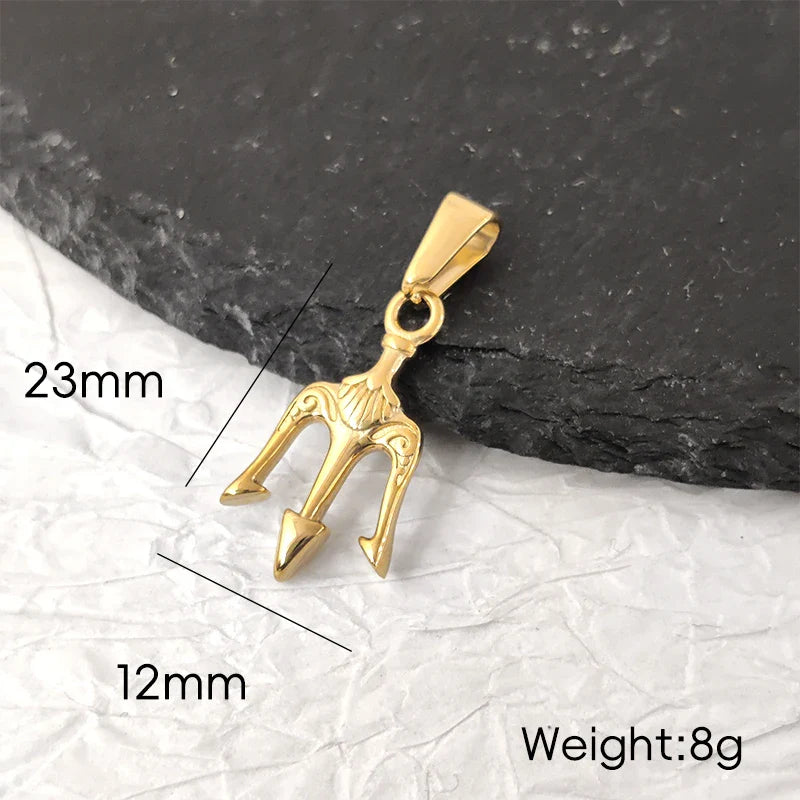 Mythology Medusa Poseidon Trident Charm Stainless Steel Ancient Greek Amulet Neptune Pendant Men 18k Gold Trident Pendant