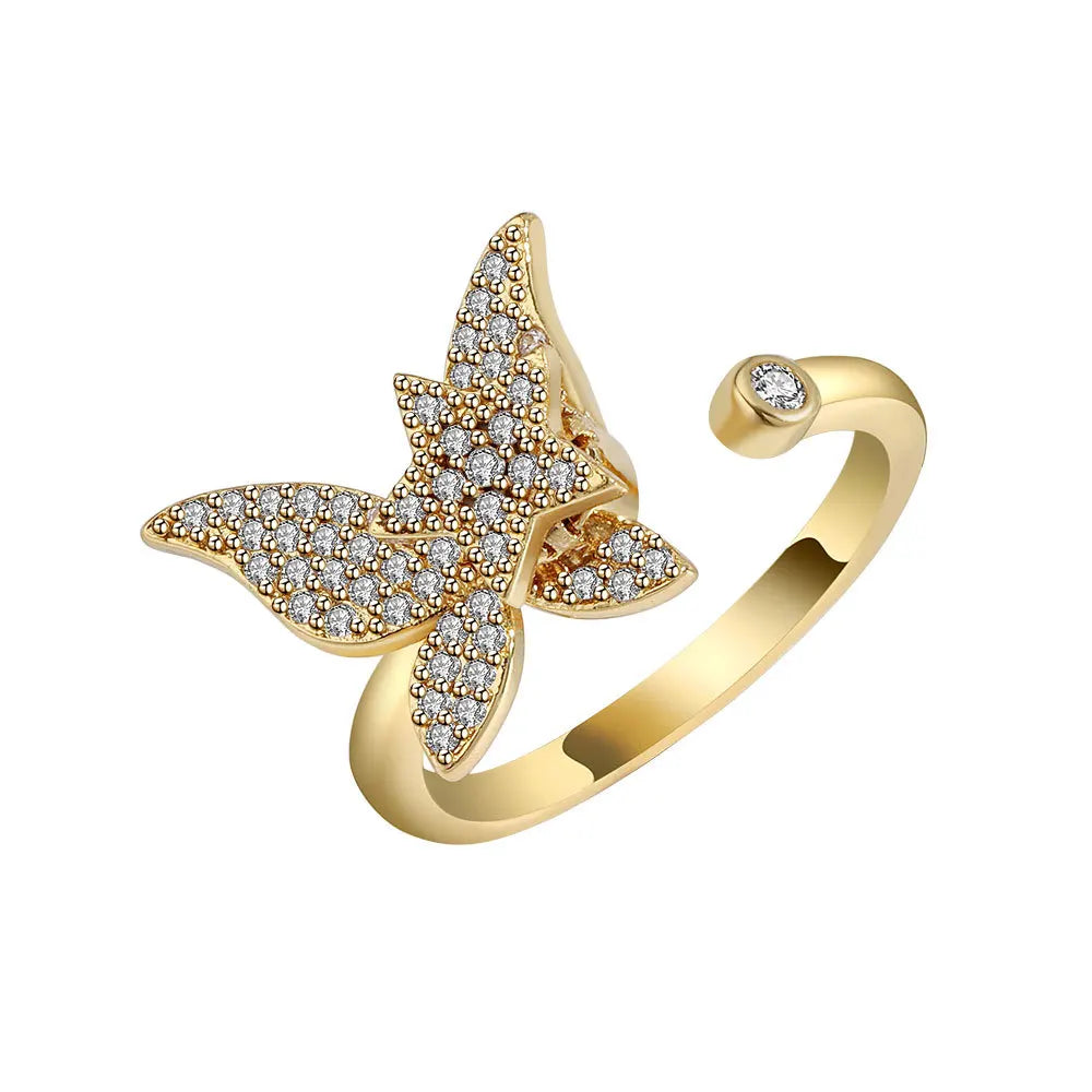 SMJEL Fidget Spinner Ring Anxiety for Women Multiple Crystal Flower Eye Butterfly Animal Ring Rotate Anti Stress Wedding Jewerly
