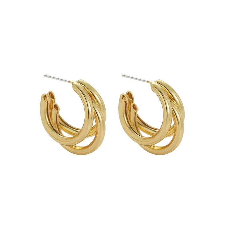 Korean Gold Color Hoop Earring for Woman Metal Elegant Vintage Geometric Statement Luxury Earrings Party 2025 New Jewelry Gift