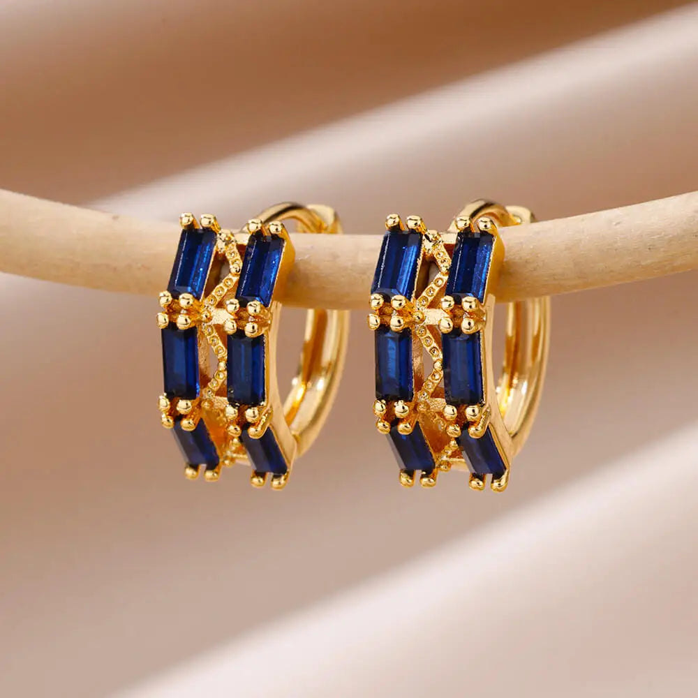Luxury Blue Zircon Earrings For Women Stainless Steel Earrings 2024 Trending New Design Goth Jewelry aretes mujer
