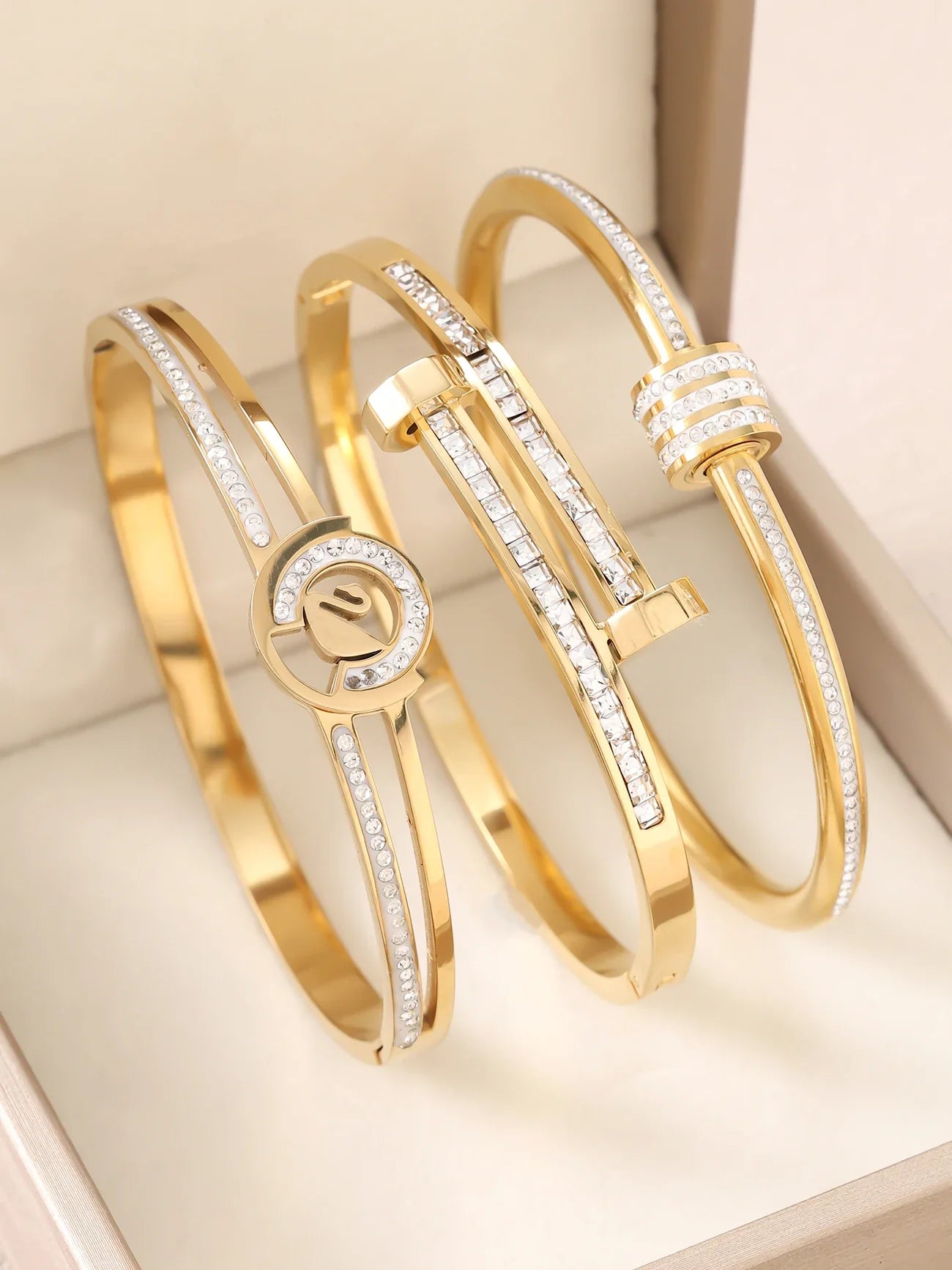 1pc 18K Gold Plated Stainless Steel Stackable Bracelet With Chain And Clover Design, Fashion Style For Women, Suitable For Casua