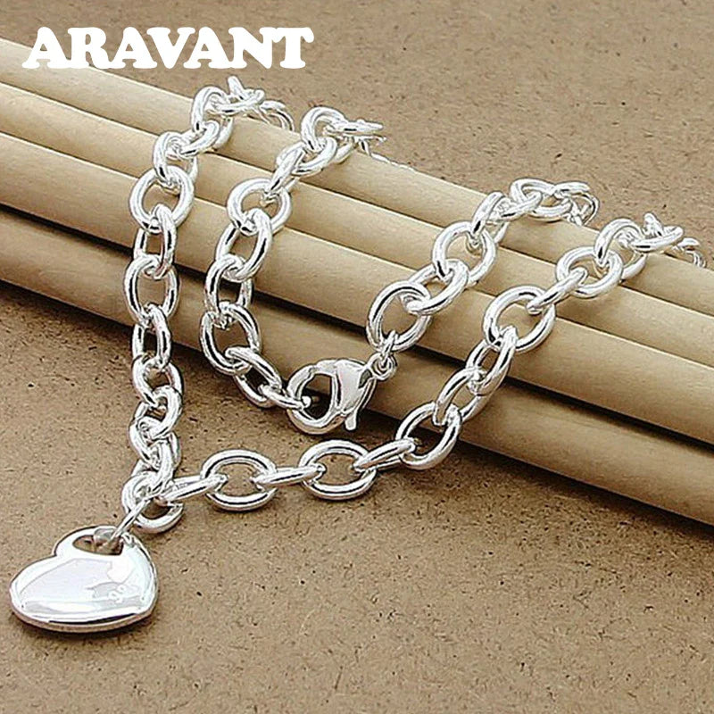 Aravant 925 Silver Bridal Jewelry Sets Love Heart Necklace Bracelets Set For Women Fashion Jewelry