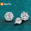 NeeTim 1ct 2ct Moissanite Earrings For Women Men Lab Diamond White Gold Plated 925 Sterling Silver Stud Earring Luxury Jewelry