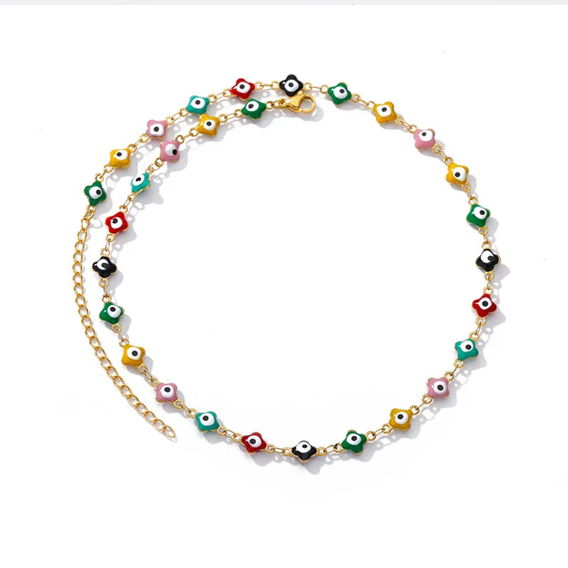 Zircon Evil Eye Pendant Necklace For Women Stainless Steel Turkish Eye Fatima Hand Chain Choker Collar Goth Jewelry onlyfans