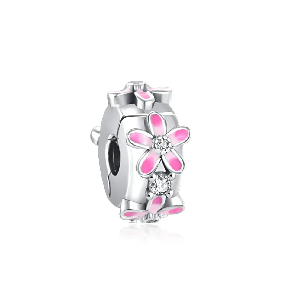 Hot selling 925 silver pink series flower dog paw heart-shaped pendant, Fit original bracelet DIY accessories, exquisite jewelry
