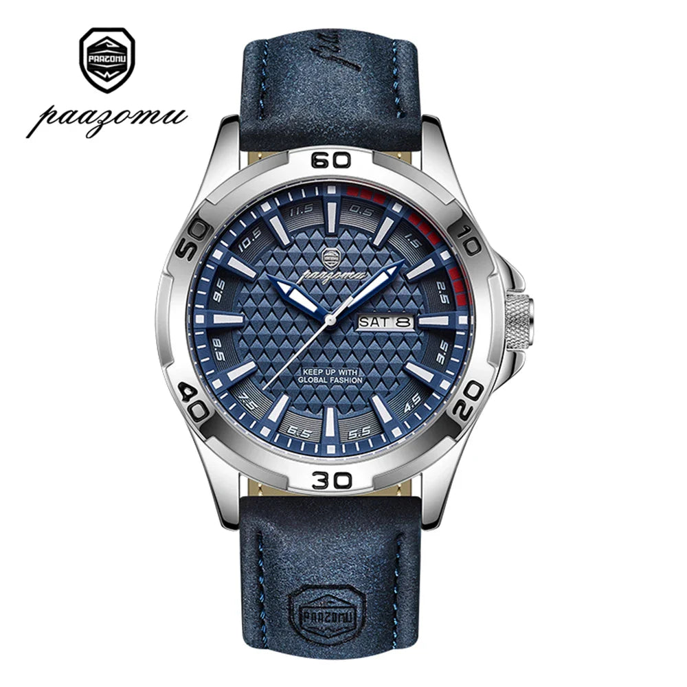 PAAZOMU Original Man Wristwatch Top Luxury Waterproof Luminous Date Week Watch For Men Quartz Sport Leather Men's Watches Reloj
