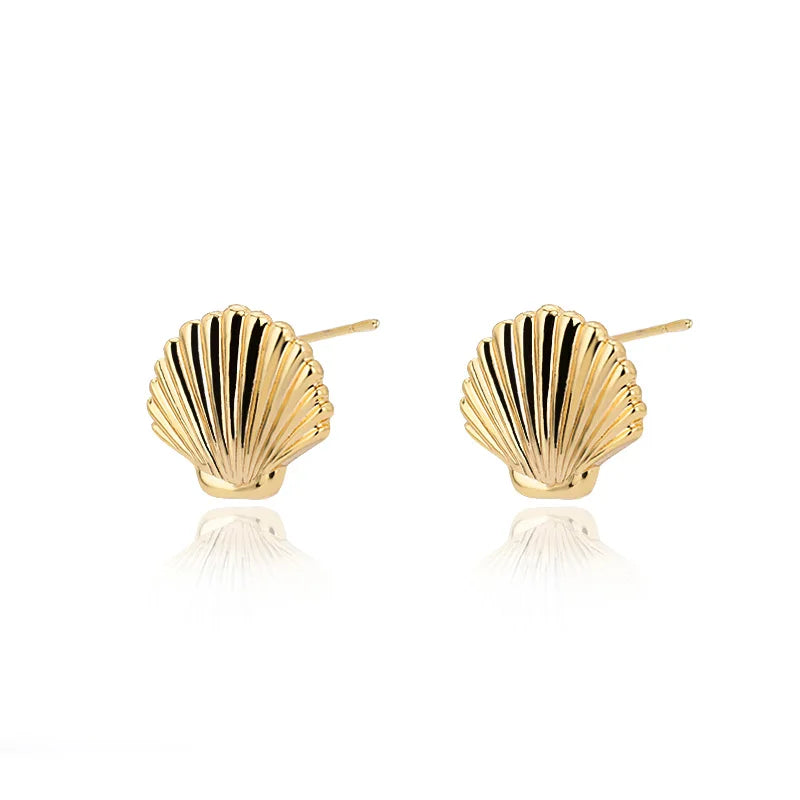 Stainless Steel Shell Stud Earring For Women Gold Color  Vintage Shell Piercing Earring 2024 Trend Wholesale Ocean Jewelry Gift