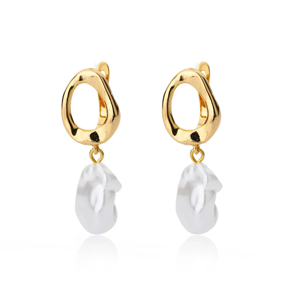 Zircon Natural Pearl Earrings For Women Gold Plated Stainless Steel Geometric Hoop Pearl Earring Wedding Bridesmaid Jewelry Gift