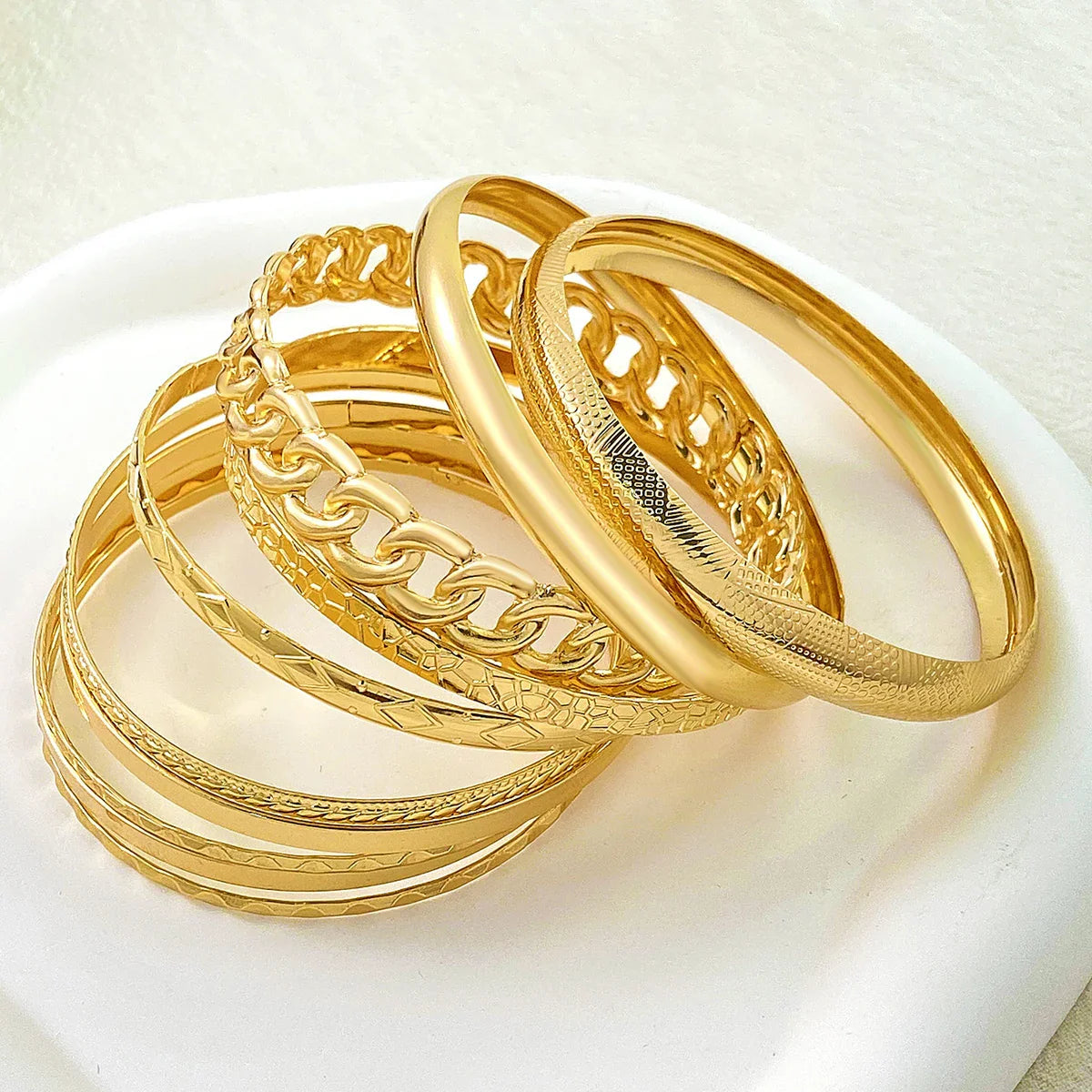 Ten Piece Set Of Stylish Bohemian Folk Retro Wide-Face Gold And Silver Color Wedding Banquet Bracelet Jewelry