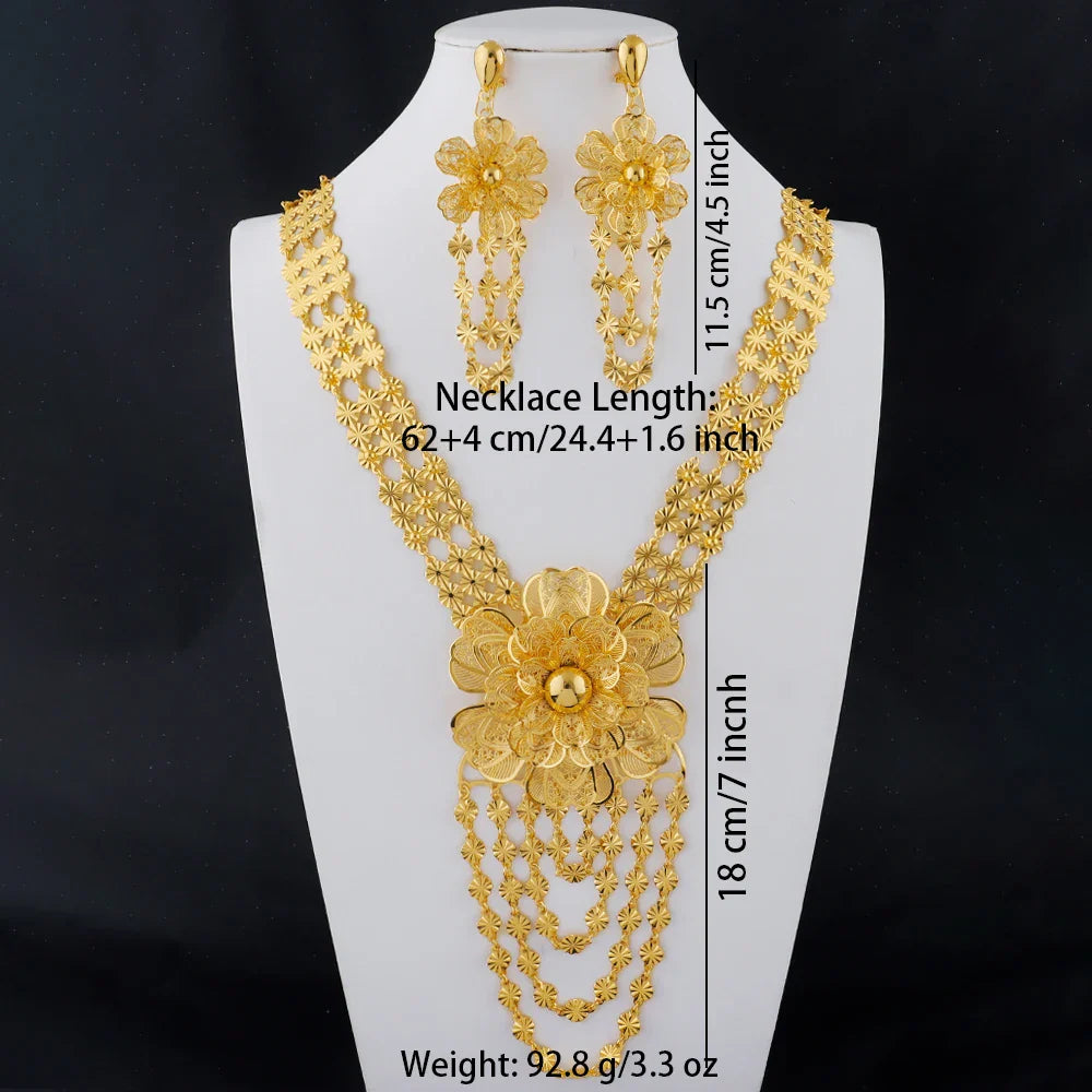 New Indian Gold color Long Necklace Set Nigerian Party Bride Wedding Luxury Dubai Earrings Jewelry Women's Valentine's Day Gift