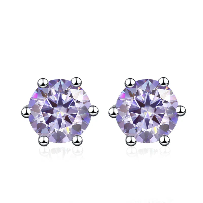 NeeTim 0.5ct 1ct 2ct Moissanite Stud Earrings for Women 925 Sterling Silver Green Pink Black Blue Grey Sparkling Studs Earring