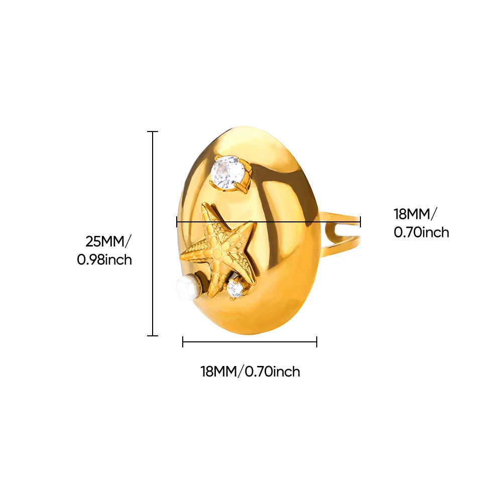 2025 Freshwater Anillos Stainless Steel Pearl Starfish Shell Rings For Women Punk Gold Color Vintage Waterproof Beach Jewelry