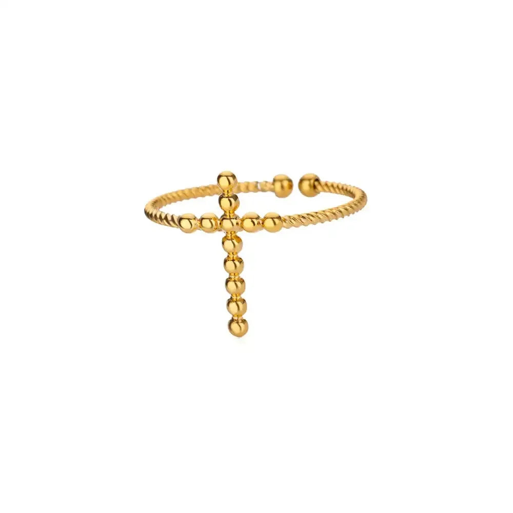 Vintage Jesus Cross Rings For Women Men Gold Color Stainless Steel Jesus Cross Adjustable Ring Religious Party Jewelry Gift