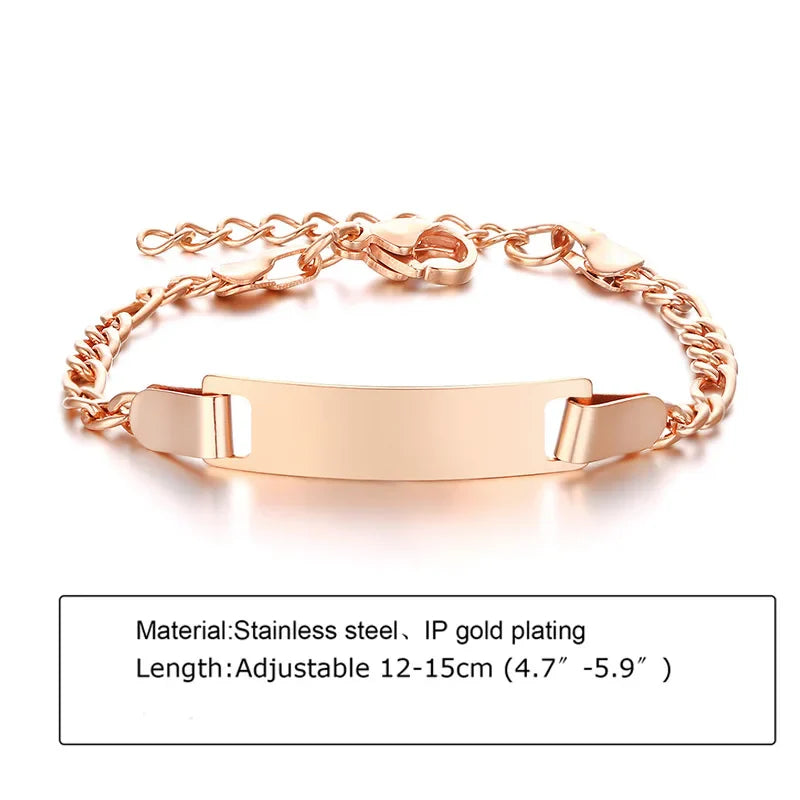 Custom Personalized Name ID Bracelet Gilrs Boy Gifts, Stainless Steel Curb Chain Link Crown Bracelet Not Allergic