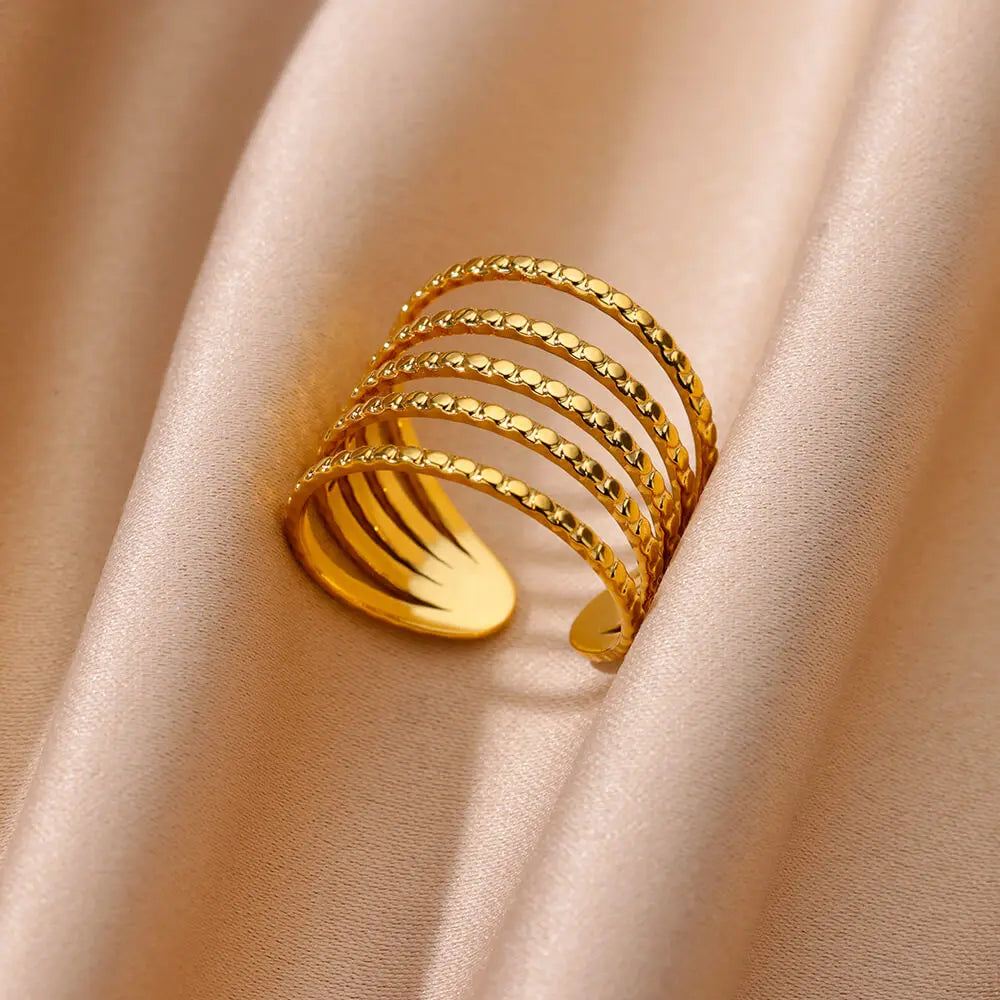 Gold Color Stainless Steel Multi Layer Rings for Women Hollow out Open Finger Ring Fashion Wedding Party Jewelry Gift 2024 New