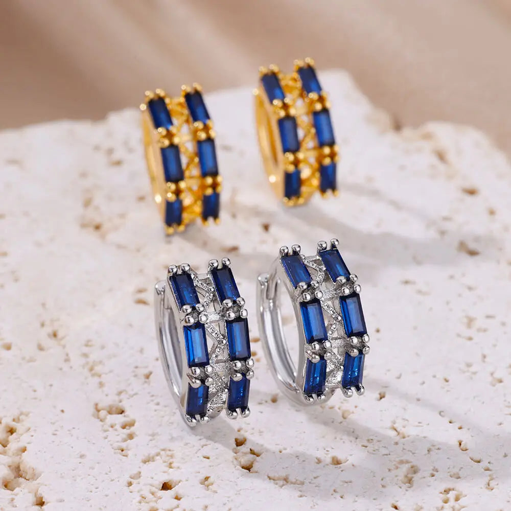 Luxury Blue Zircon Earrings For Women Stainless Steel Earrings 2024 Trending New Design Goth Jewelry aretes mujer