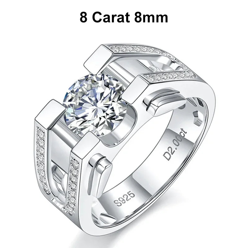 NeeTim 1ct 2ct Moissanite Ring For Men 925 Sterling Silver with White Gold Plated Wedding Band Man Rings Luxury Fine Jewelry