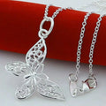925 Sterling Silver Butterfly Pendant Necklace Snake Chain For Women Wedding Engagement Jewelry