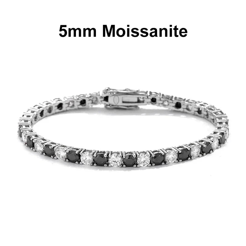 NeeTim Black and White All Moissanite Tennis Bracelets for Women Man s925 Sterling Silver Plated White Gold Hip Hop Bracelet