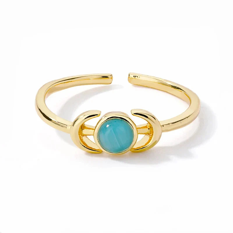 Stainless Steel Lotus Flower Ring for Women Gold Color Vintage Stone Opal Oval Flower Ring Fashion Aesthetic Jewelry Gift
