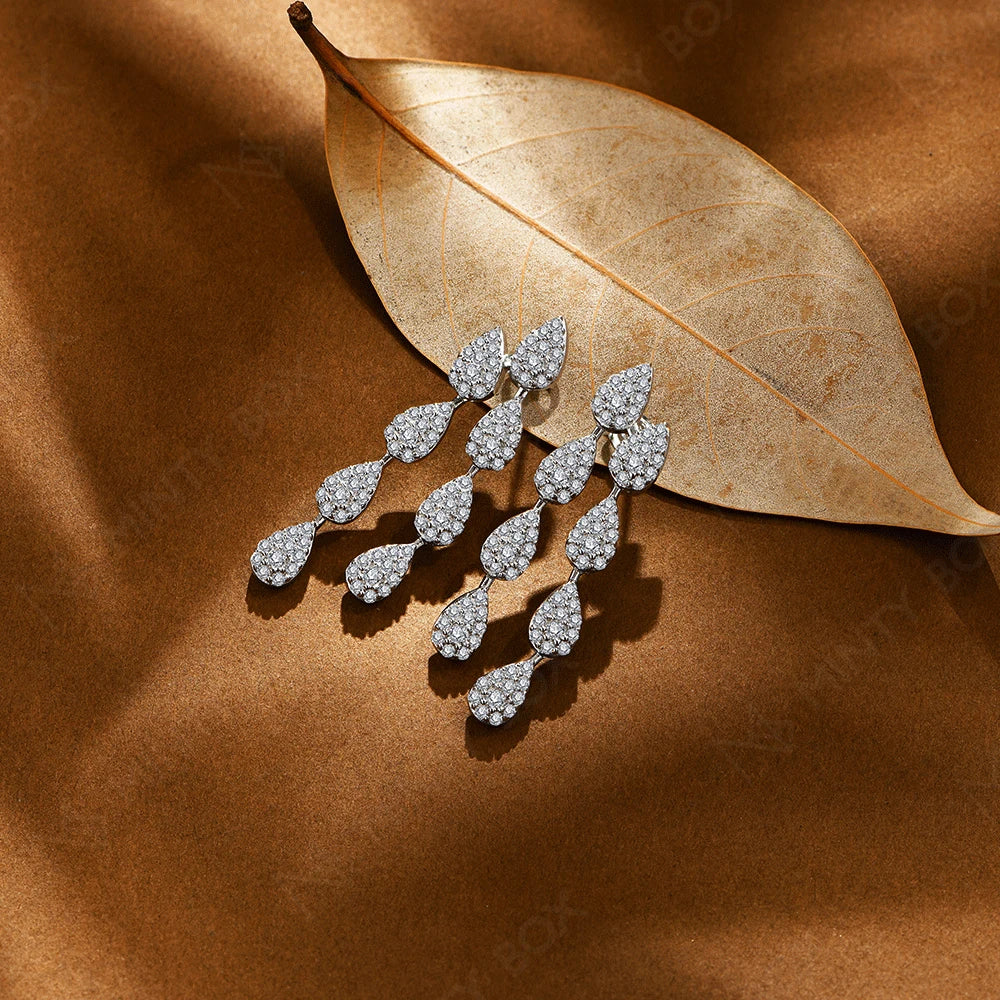 MINTYBOX S925 Silver 2.59ct Lab Diamond Moissanite Drop Earrings for Women 18k Gold Plated Leaves Dangle Wedding Earring Jewelry