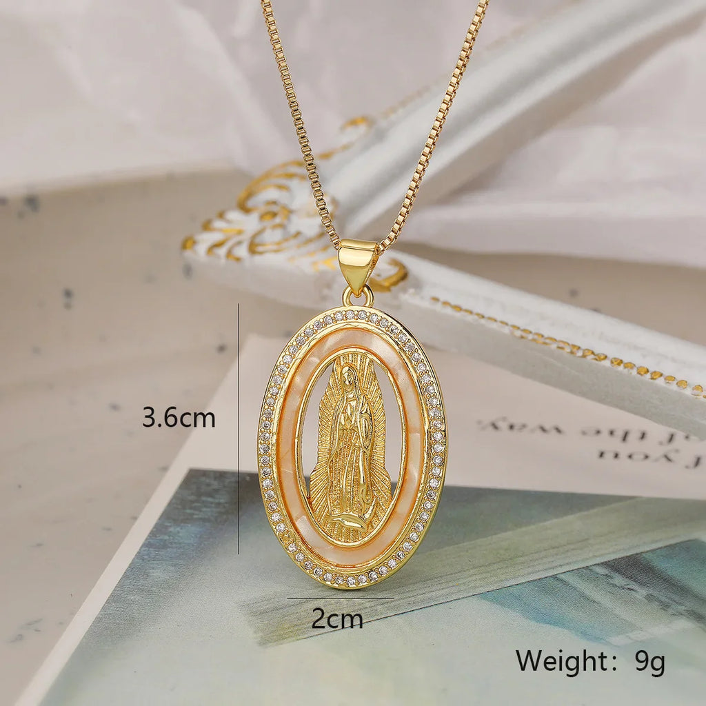NEWBUY High Quality Women's Religious Jewelry Copper CZ Zircon Inlay Virgin Mary Pendant Stainless Steel Chain Necklace