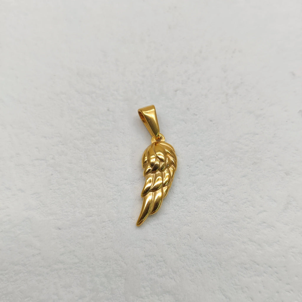 18K Gold Plated Angel Wing Pendant Necklace - Vintage Feather Design for Men, Stainless Steel Chain Jewelry Gift