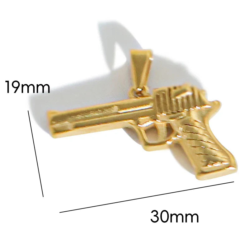 18k Gold Plated 316l Stainless Steel Vintage Pyramid Pharaoh Pistol Barbell Pendant Charm - Unisex Trendy Jewelry