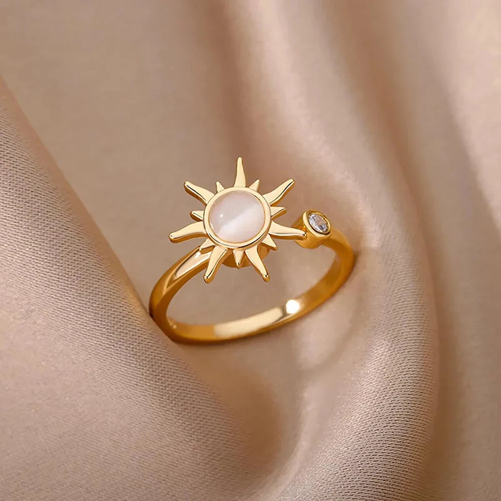 Luxury Zircon Geometric Rings For Women Stainless Steel Gold Color Open Ring Trendy Wedding Party Aesthetic Jewerly Gift Femme