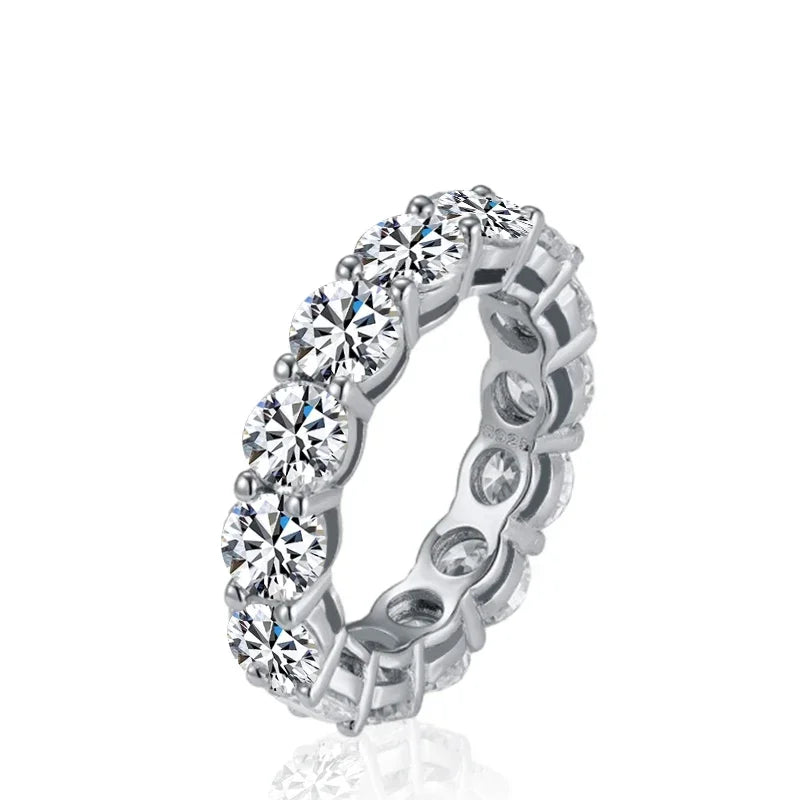 NeeTim 5mm Full Moissanite Ring for Woman Wedding 925 Sterling Silver Rings Lab Diamond Engagement Eternal Band Fine Jewelry