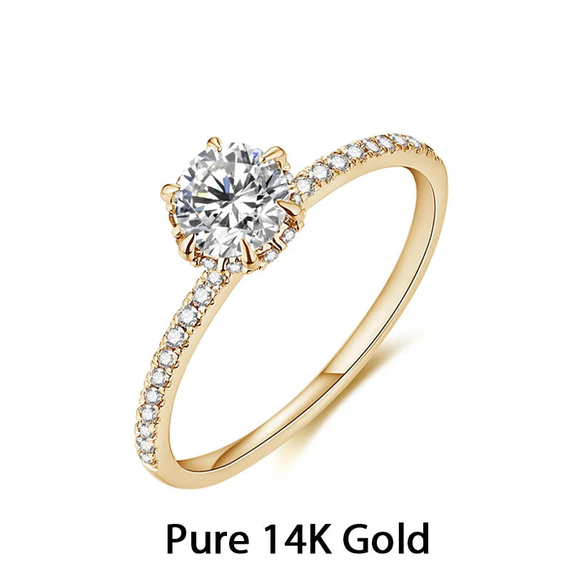 MINTYBOX 14K Yellow Gold D Colo Moissanite Rings for Women Handmade 6.5mm Pure 10K Round Shape Engagement Ring Gift Fine Jewelry