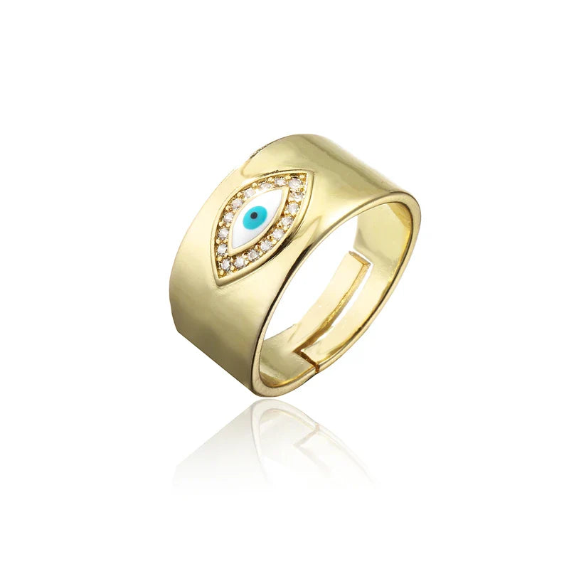 NEWBUY 2024 Fashion Gold Color Copper Wedding Jewelry AAA CZ Evil Eye Design Open Ring For Women Girl Engagement Gift