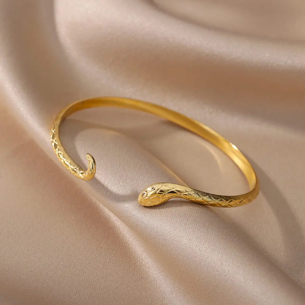Snake Bangle Bracelet For Women Stainless Steel Opening Gold Plated Opening Bangle Animal Aesthetic Jewelry pulseras mujer