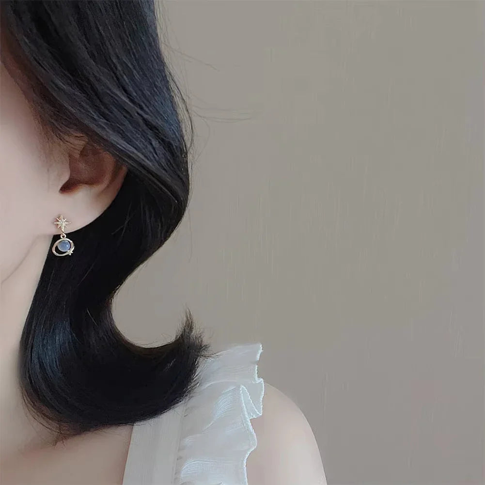 Fashion Cosmic Star River Earrings Blue Opal Niche Unique Planet Earrings Ear Studs Women Versatile Ear Jewelry
