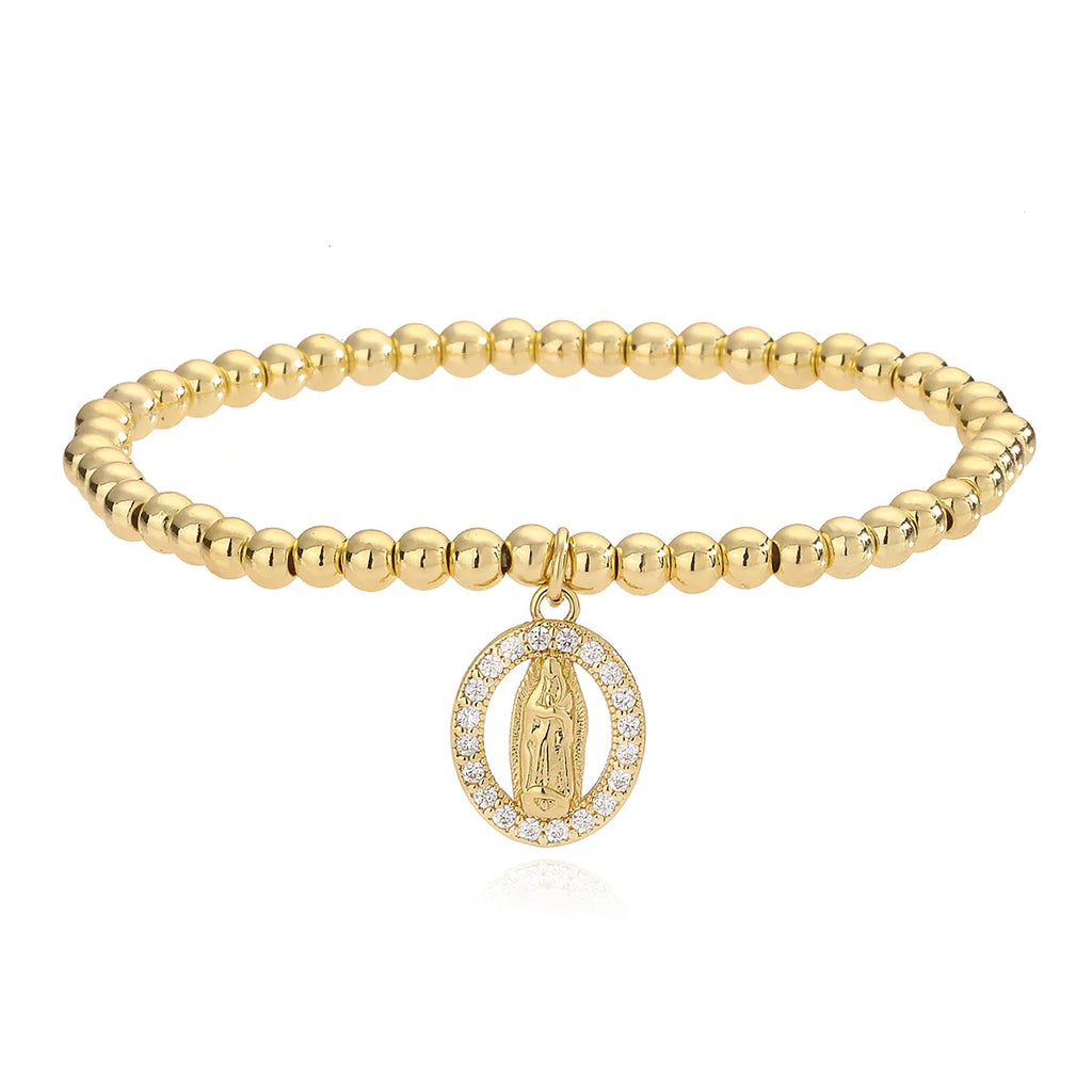 NEWBUY 2026 Fashion Gold Color Box Chain Virgin Mary Charm Bracelets For Women Shiny CZ Zircon Jewelry