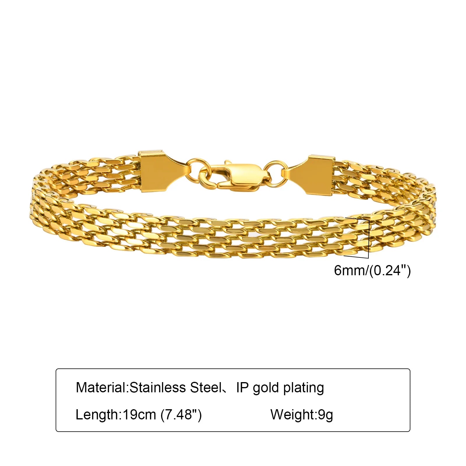 Mesh Link Chain Stainless Steel Bracelet for Women, 3mm/4mm/6mm Gold Plated Italian Chain Wristband Gift Jewelry, Non Tarnis