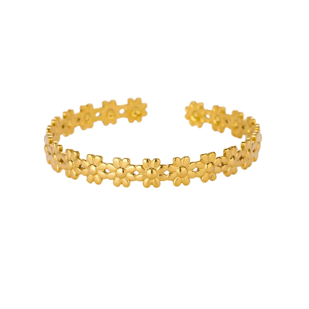 Summer Waterproof Cuff Bangles Bracelet For Women Cute Flower Double Layer Open Stainless Steel Gold Color Star Shell Jewelry