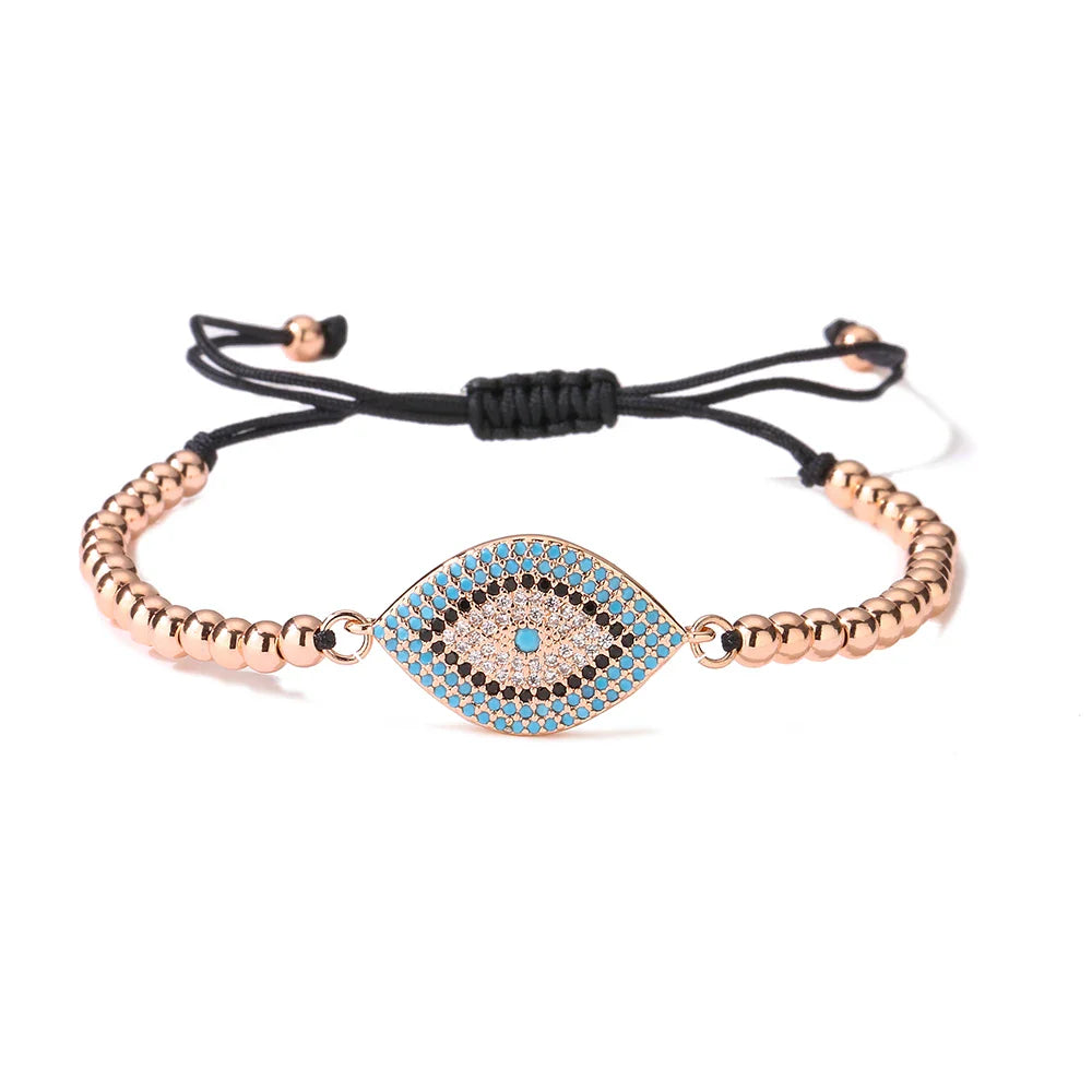NEWBUY 2023 Fashion Hand Made Black Rope Beads Chain Bracelet Adjustable AAA CZ Zircon Evil Eye Charm Bracelets For Women Girl