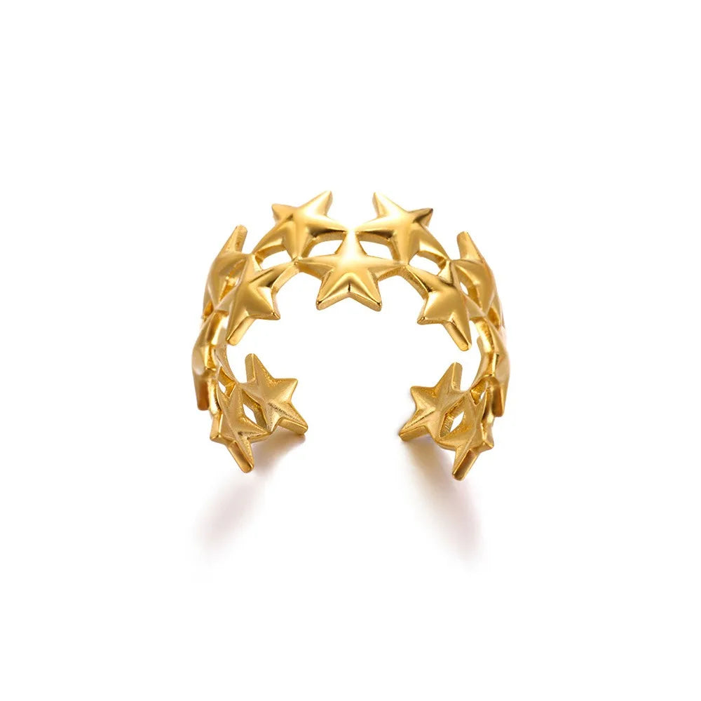 Zircon Star Moon Rings For Women Gold Color Stainless Steel Geometric Star Moon Ring Engagement Wedding Christmas Jewelry Gift