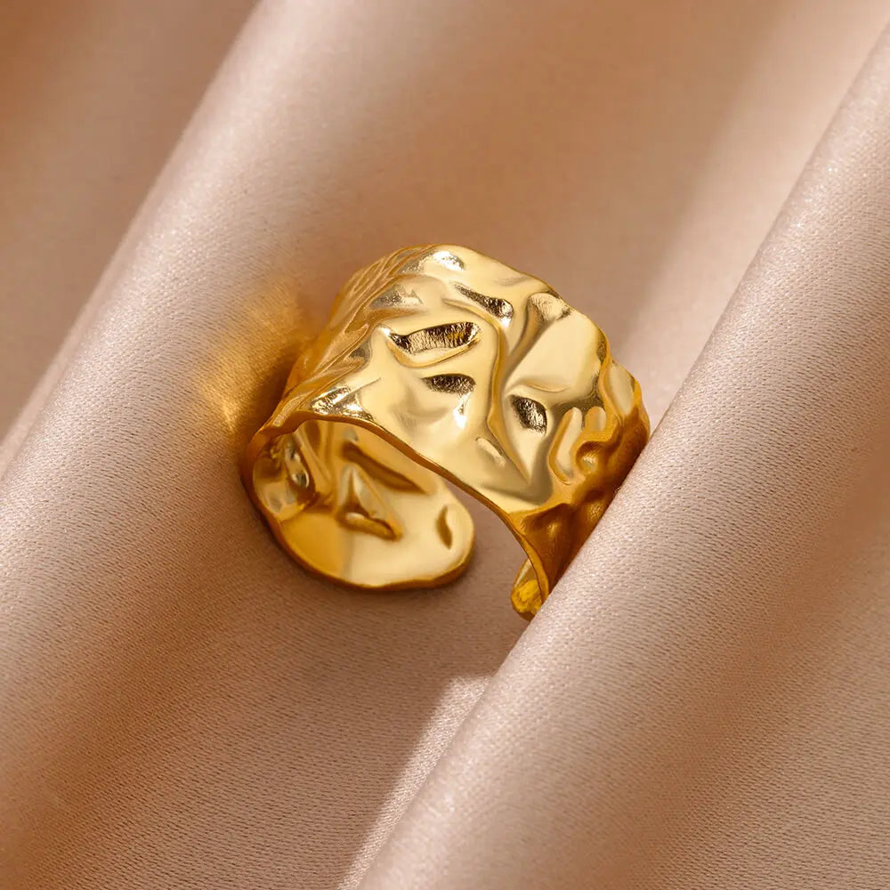 Stainless Steel Chunky Wide Rings For Women Vintage Gold Color Geometric Open Finger Ring Fashion Minimalist Jewelry Gift Femme
