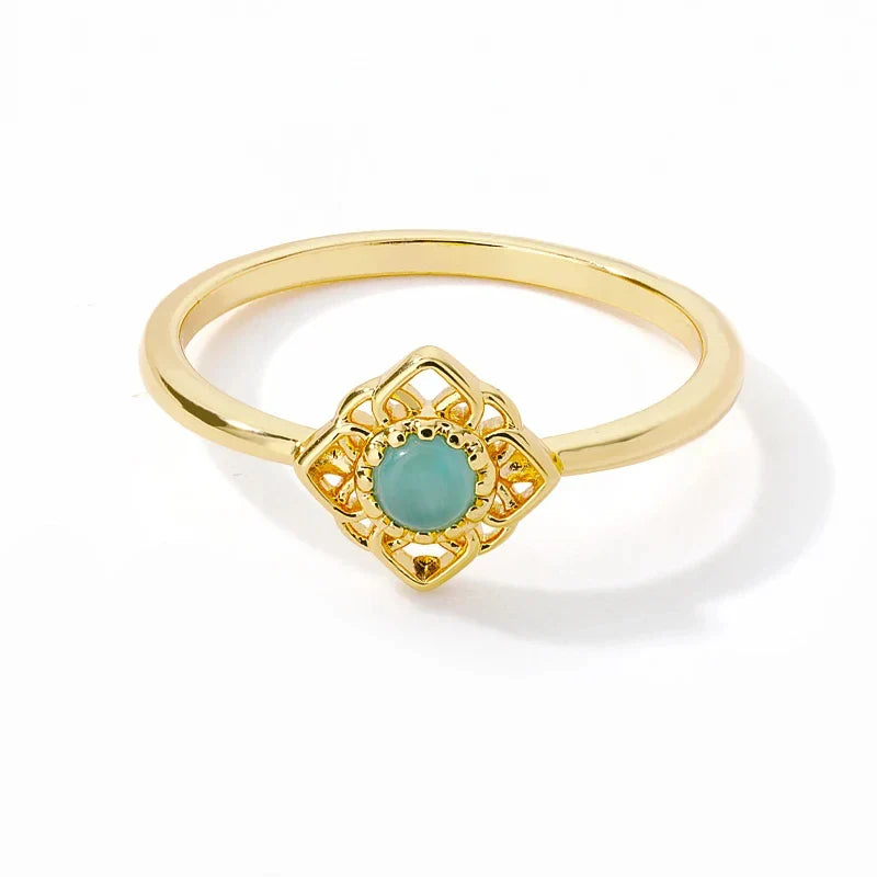 Stainless Steel Lotus Flower Ring for Women Gold Color Vintage Stone Opal Oval Flower Ring Fashion Aesthetic Jewelry Gift