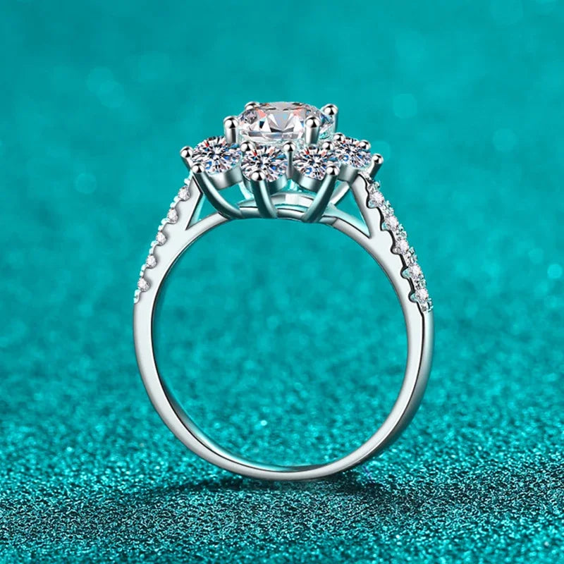 NeeTim 1ct 2ct Moissanite Eternity Ring 925 Sterling Silver with Gold Plated Wedding Flower Lab Diamond Rings For Women Jewelry
