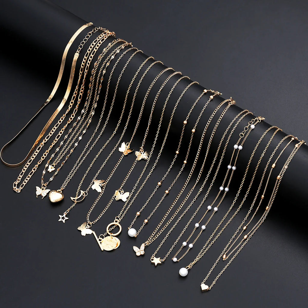 Simple Stackable Necklaces Set for Women Fashion Butterfly Heart Star Pearl Moon Pendant Necklaces Boho Jewelry Gifts 2025