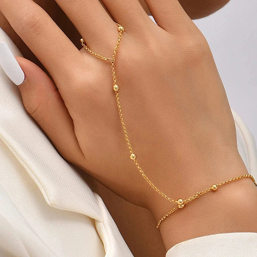 Stainless Steel Bracelets Personality Design Beaded Finger Chain  Minimalist Bracelet For Women Jewelry Best Friend Gifts New